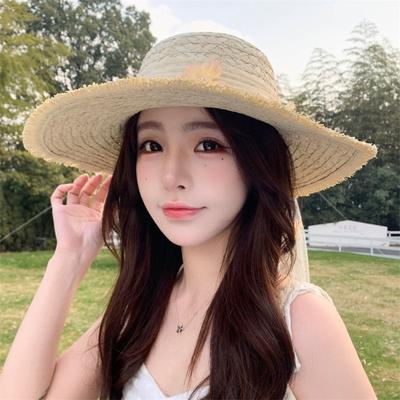 New French Bow Big Brim Straw Hat Women's Spring Summer Seaside Beach Vacation Wind Shade Sun Protection Hat