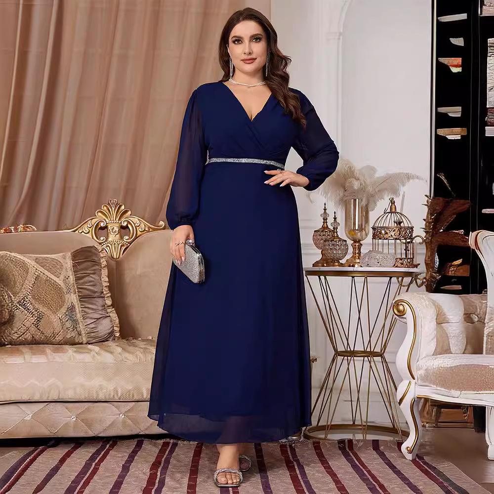 2024 Autumn Slim Chiffon Long Sleeve Dress for Plus Size Women