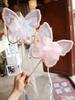 Butterfly Three-Dimensional Flower Mesh Circular Fan Retro Style Long Brush Holder Tassel Photography Dance Temple Fan Female