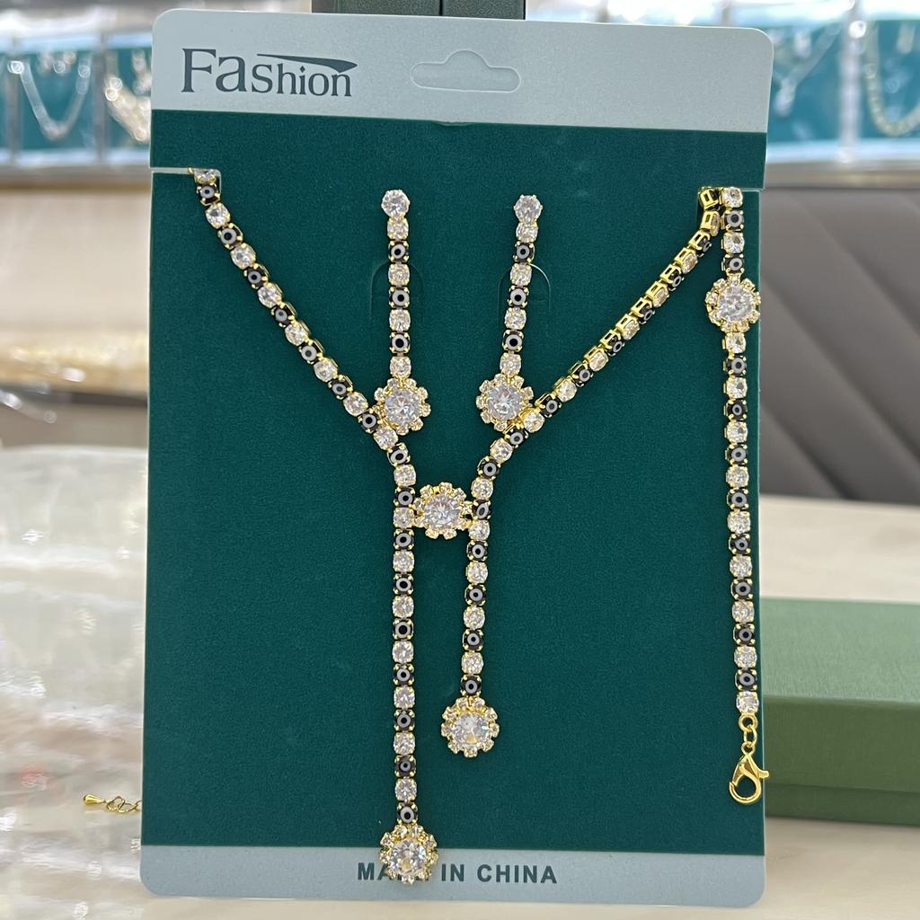 4PC Women's Fashion Flower Geometric Necklace Earrings Bracelet Jewelry Set Suitable for Wedding, Party, Festival Gifts-8510