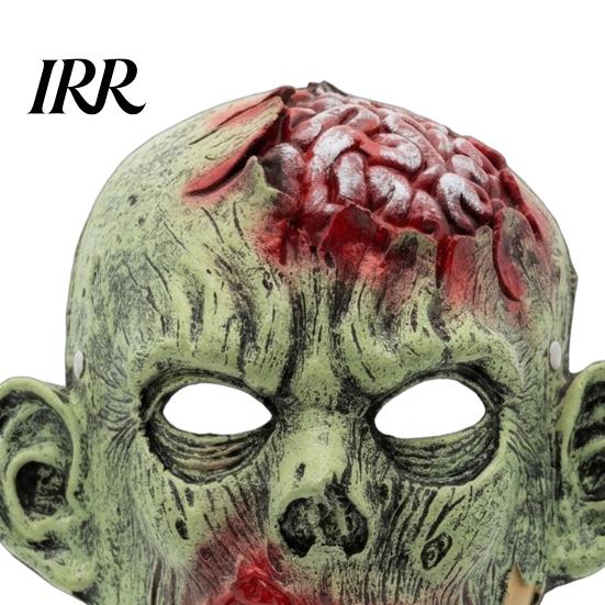 Flesh Texture Cosplay Mask Halloween Green Zombie Mask, Realistic Full Face with Simulated Accessory Damaged And Blood for Scary Party Props Masque