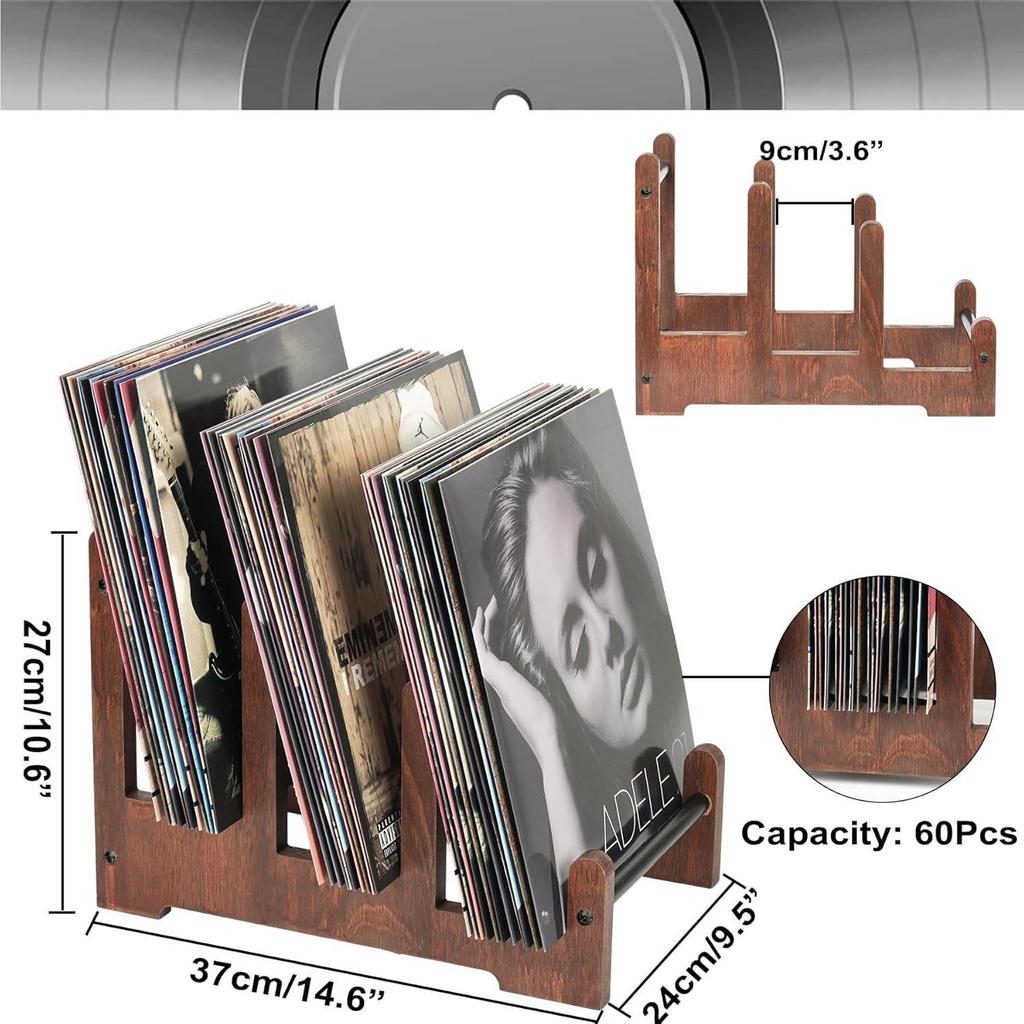 Massivholz-Regal für Schallplatten und Bücher mit Ausstellungsfächern