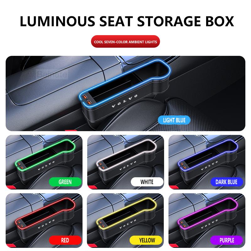 Organizér do mezery autosedačky Úložný box Kapsa Multifunkční Pro Volvo S60 S90 XC40 XC60 XC90 V60 V90 se 2 USB nabíječkami Barevné LED