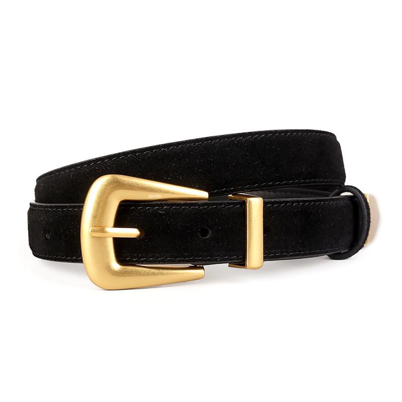 

Кожаный ремень для женщин с классической пряжкой и двухцветным кожаным дизайном для повседневной и офисной одежды чёрный