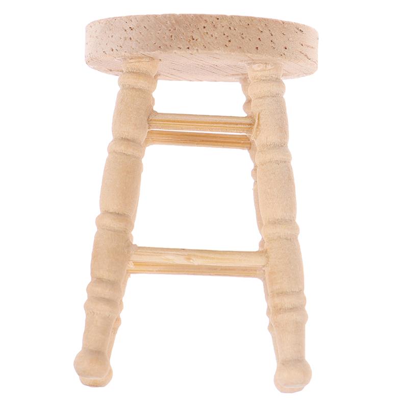 1/12 Dollhouse Miniature Wooden Stool Simulation Chair Furniture Toy Decoration