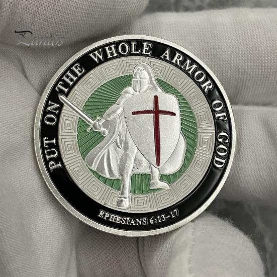 Armor of God Coin 1.57" Diameter Metal Souvenir Coin Put on The Whole Armor of God Double-Sided Armored Soldier Challenge Coin for Military Church