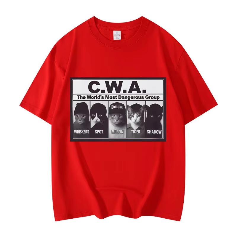 

CWA The Worlds Most Dangerous Group Funny Cat Meme Graphic T Shirts Fashion Vintage Short Sleeve T-shirt Unisex Cotton T-shirts 4XL