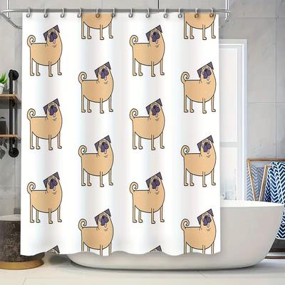 Cute Pug Dog Shower Curtain Waterproof Bathroom Decor Set Vintage Animal Lover Gift Home Decor Farmhouse Style Washable Curtains