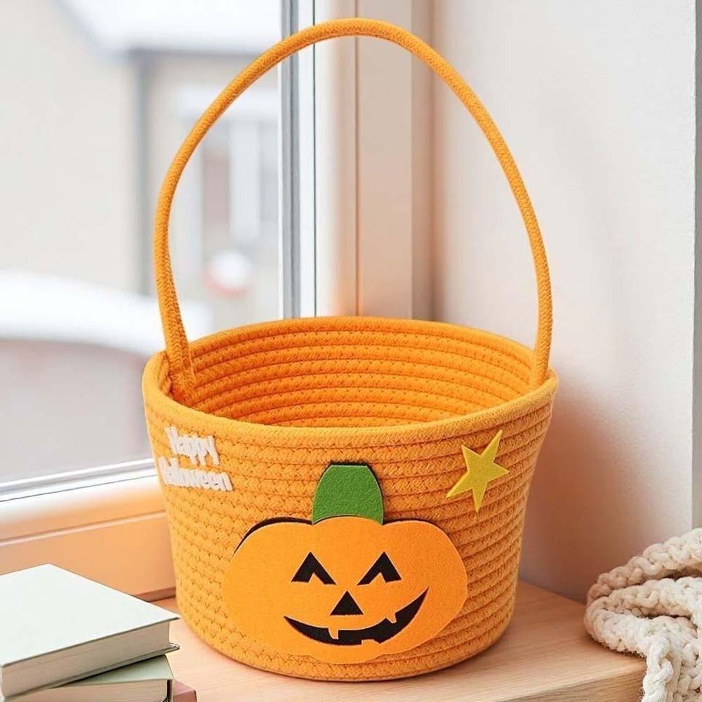 Braided Pumpkin Candy Bucket Orange Trick Treat Tote Kids Gift Hamper Woven Storage Pouch Teachers