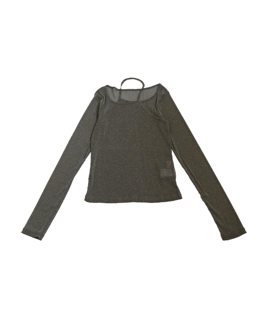 antiqua Women's Lamé Sheer Top, Long Sleeve, Tulle, ATR-00002, One Size 02, Olive Khaki