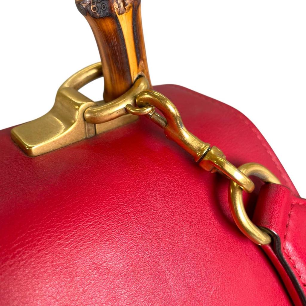 Gucci Dionysus Bamboo Handbag Leather Red Women 448075 Used