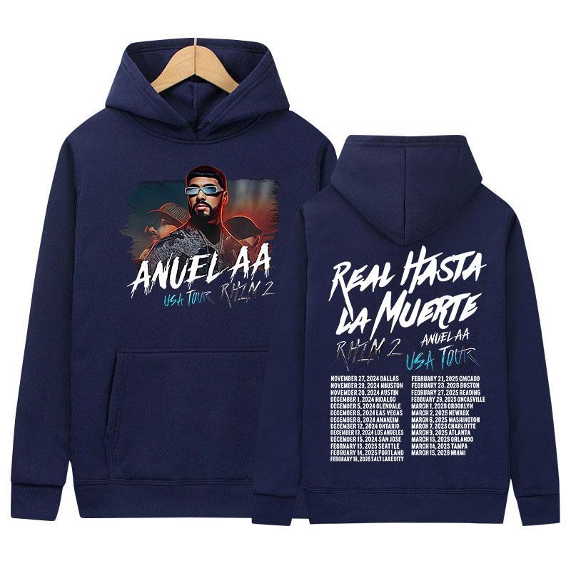 Rapper Anuel AA Rhlm 2 Tour 2025 Album Grafiken Kapuzenpullover Herren Hip Hop Rock Langarm Sweatshirt Vintage Übergroß Fleece Kapuzenpullover