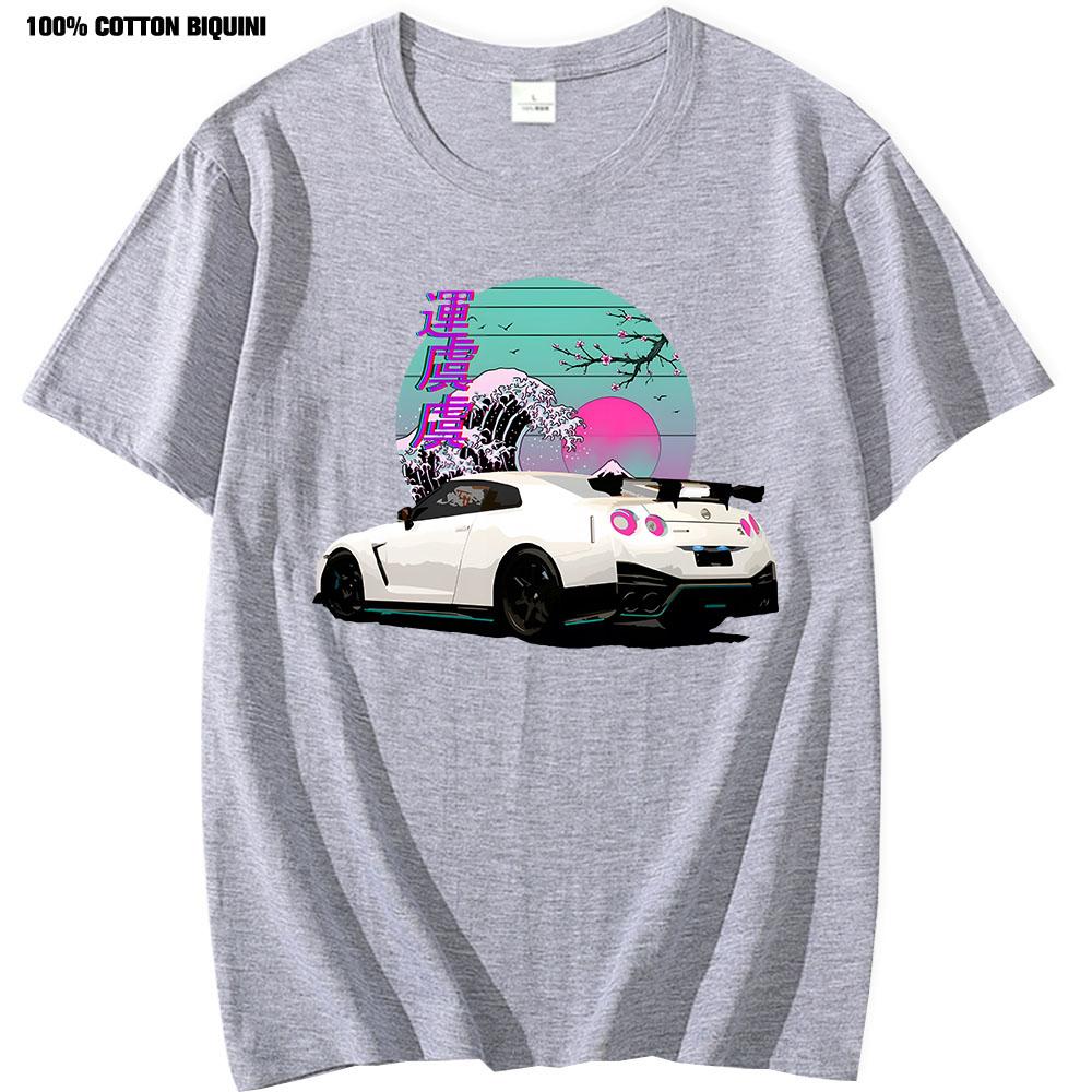 Anime T Shirt For R35 Skyline GTR Vaporwave JDM Legend Car Print Shirt Men Short Sleeve 100% Cotton Graphic T Shirts