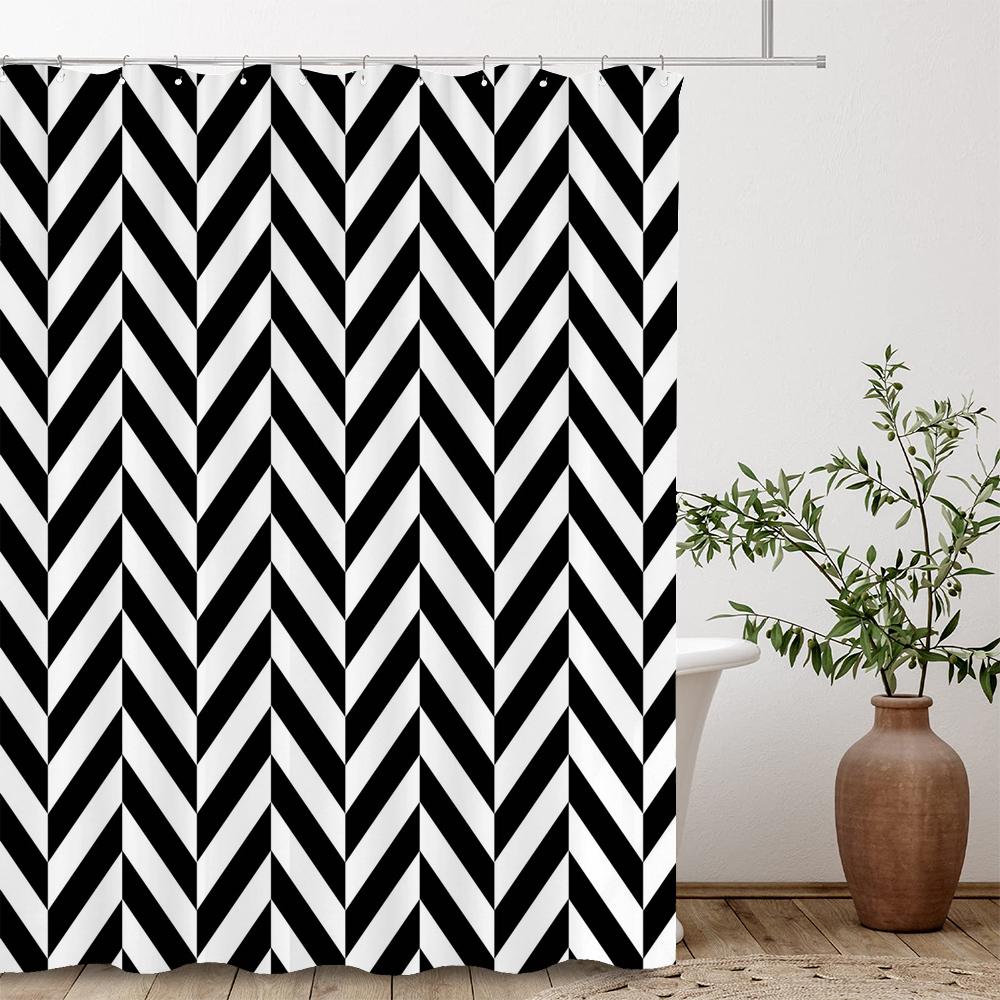 Modern Stripe Geometric Shower Curtains Waterproof Fabric Bath Curtains For Bathroom Bathtub Large Wide Bathing Cover With Hooks