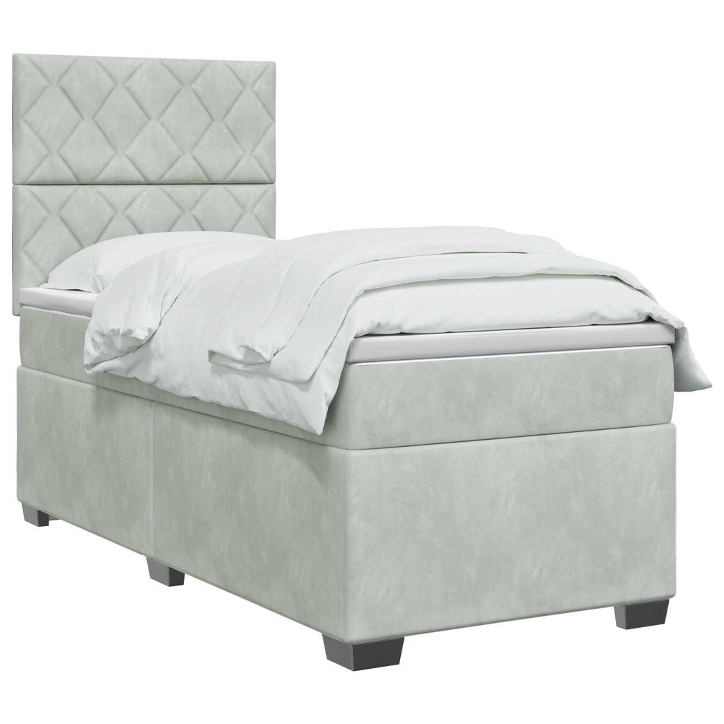 Box Spring Bed with Mattress Light Gray 80 X 200 Cm Velvet