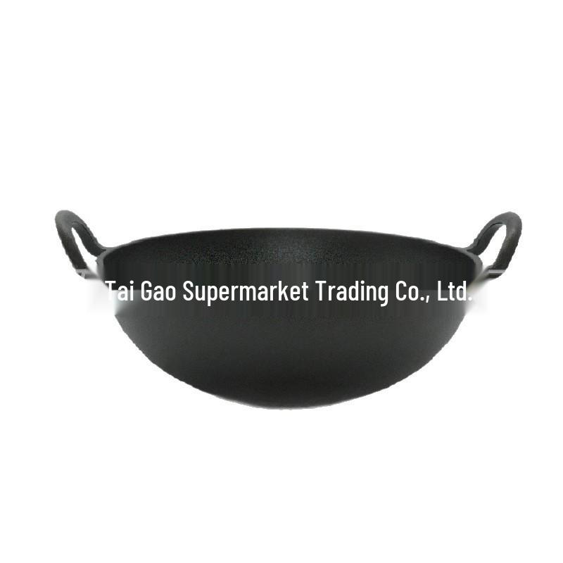Traditional Double-Eared Cast Iron Pot - Round Bottom for Stewing & Stir-Frying On Gas or Firewood Stoves