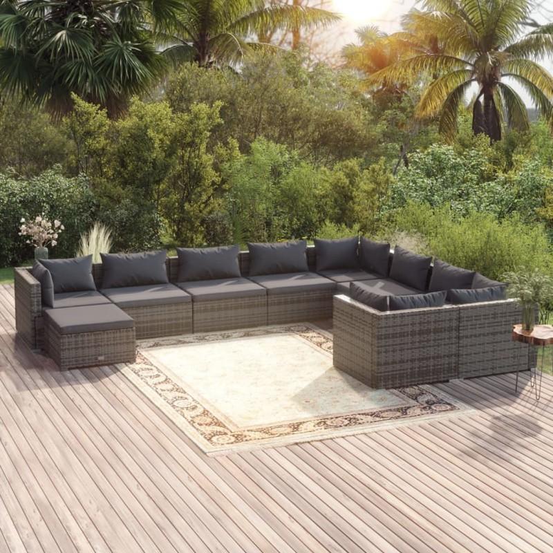 Día y Noche - Día y Noche Set de muebles de jardín 10 pzas y cojines ratán sintético gris