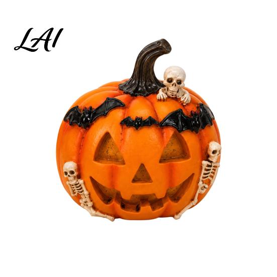 Vivid Skeleton Figurines Halloween Pumpkin Ghost Bat Skull Figurine Cute Resin Handcrafted Props Tabletop Ornaments for Home Party Shelf Mantels