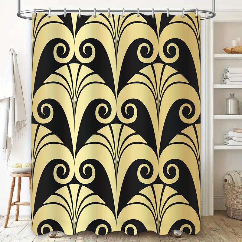 Art Deco Black and Gold Shower Curtain Modern Luxury Bathroom Decor Waterproof Fabric Perfect Gift for Her