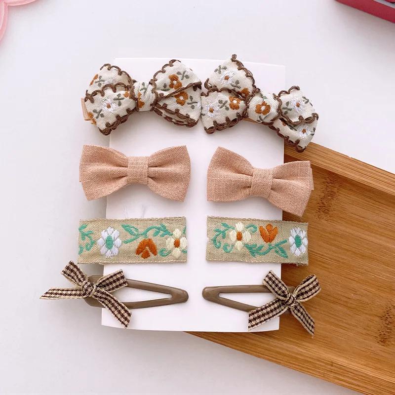 8pcs/set Aesthetic Floral Hair Clip for Girls Beige Pink Series Butterfly Bowknot Heart Hair Pin for Kid Girl Hair Accessories