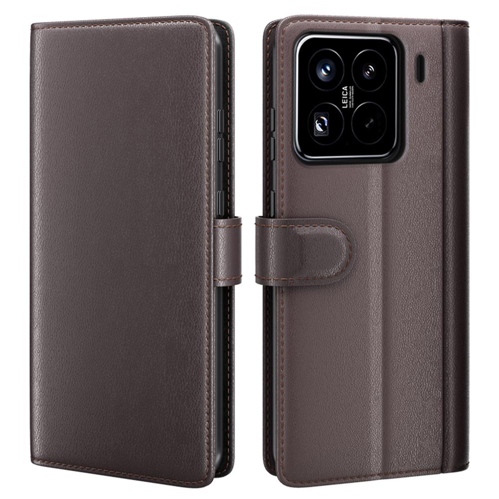 

For Xiaomi 15 Pro Case Genuine Split Leather Phone Cover with Wallet Stand Brown