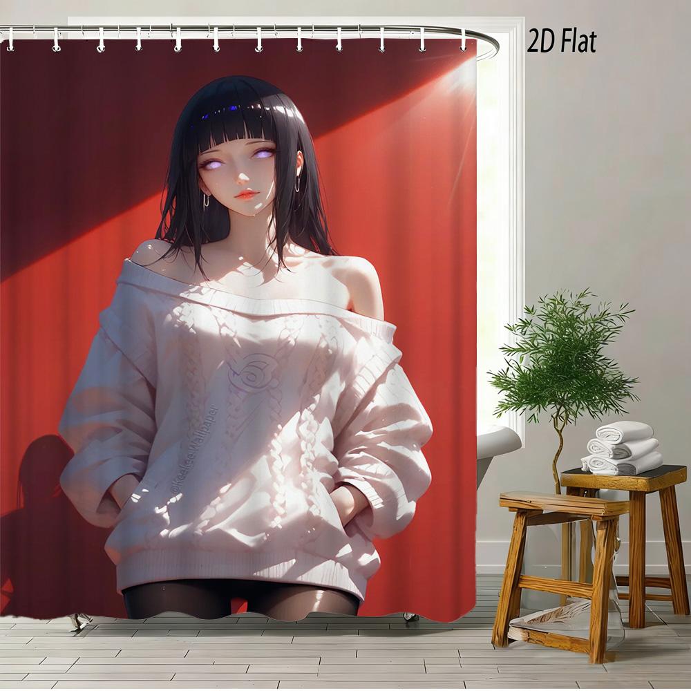 2D Flat Naruto Anime Chibi Naruto Uzumaki Meditating In Forest Print Waterproof Shower Curtain For Bathroom Decor