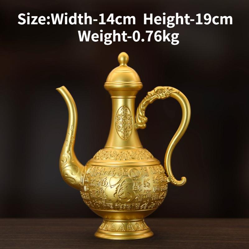 Chiński czysty miedziany garnek do wina z mosiądzu, reliefowy garnek do wina Baifu, starożytny staromodny styl gospodarstwa domowego, styl pałacowy, ozdoba