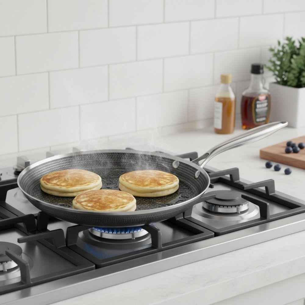 Honeycomb Pattern Crepe Pan Stainless Steel Ergonomic Handle Non-stick Pan Evenly Heated Flat-bottomed Frying Pan Stove