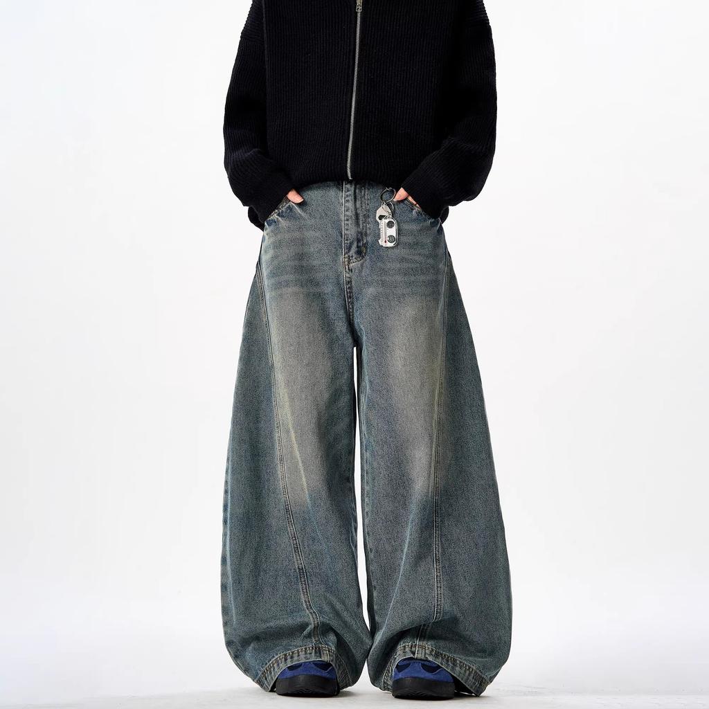 American Retro Washed Scimitar Jeans Men's and Women's High-end Loose Straight Wide-leg Sickle Pants Baggy Pants