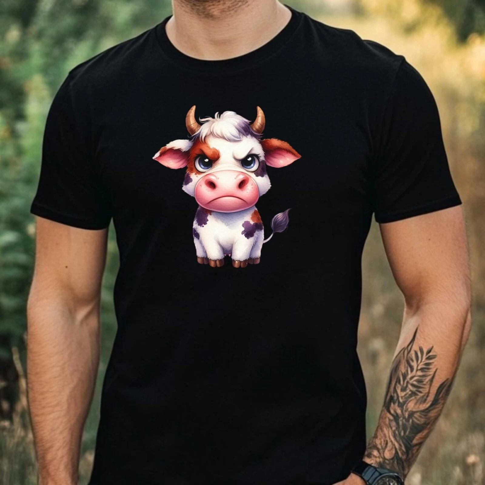T-Shirt Herren Lustige Mürrische Kuh Motiv Baumwolle Größe XS bis 5XL XXL