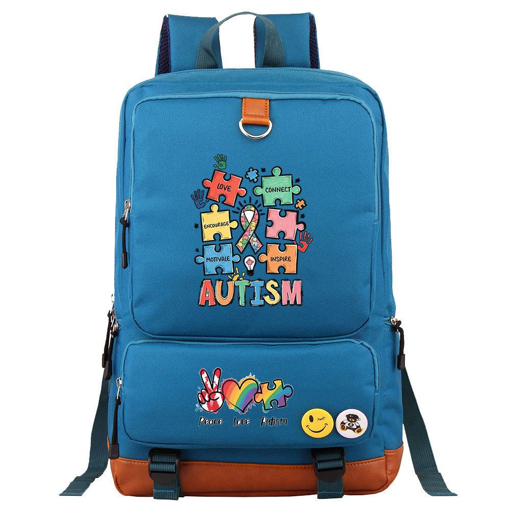 Autism Awareness LOVE Puzzle Print Back To School Backpack Casual Daypack Large Capacity Student Bookbag for Boys Girls Travel