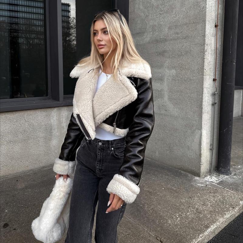 Autumn and Winter Women's Fashion Fur One Short Street Spice Biker Suit Jacket