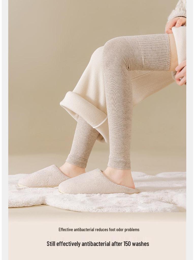 Women's Antibacterial Over-the-Knee Leg Warmer Socks: Thick, Anti-Slip, Cotton Knee Pads - Black for Autumn/Winter.