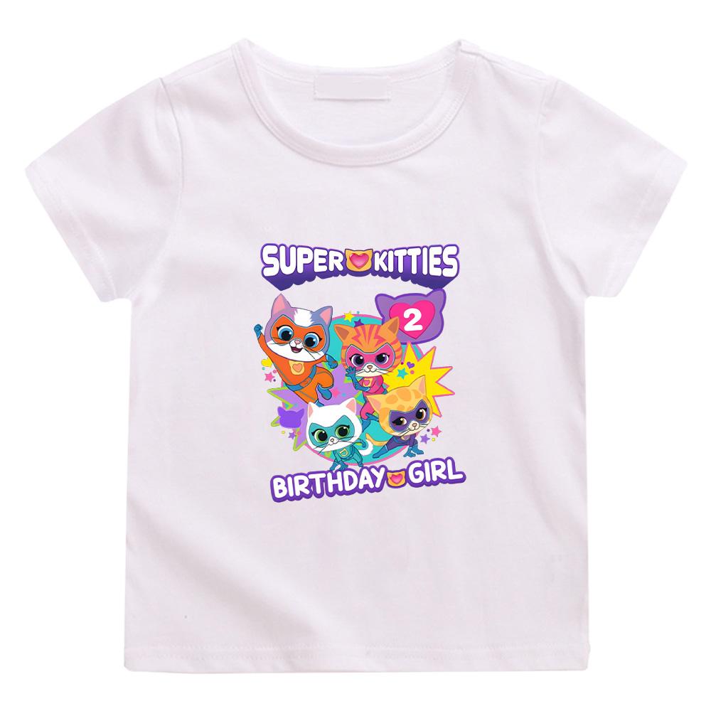 SuperKitties Birthday Girl T-shirt Game Super Cat Costume Kid Tees Baby Sweet Girls Clothes Short Sleeve Birthday Gifp Top