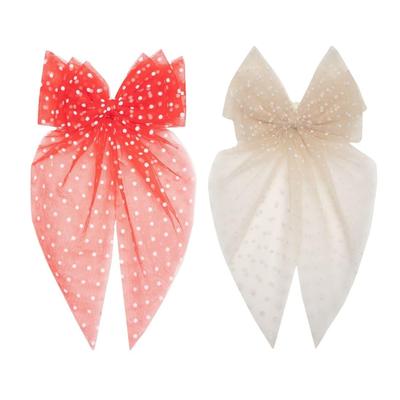 Radhu & Kabby Hair Bows for Women | Bow Hairclips | Clips Hair Accessories | Girls Net Tail Hairbow | Net Bows | Red & Peach Color | Pack of 2