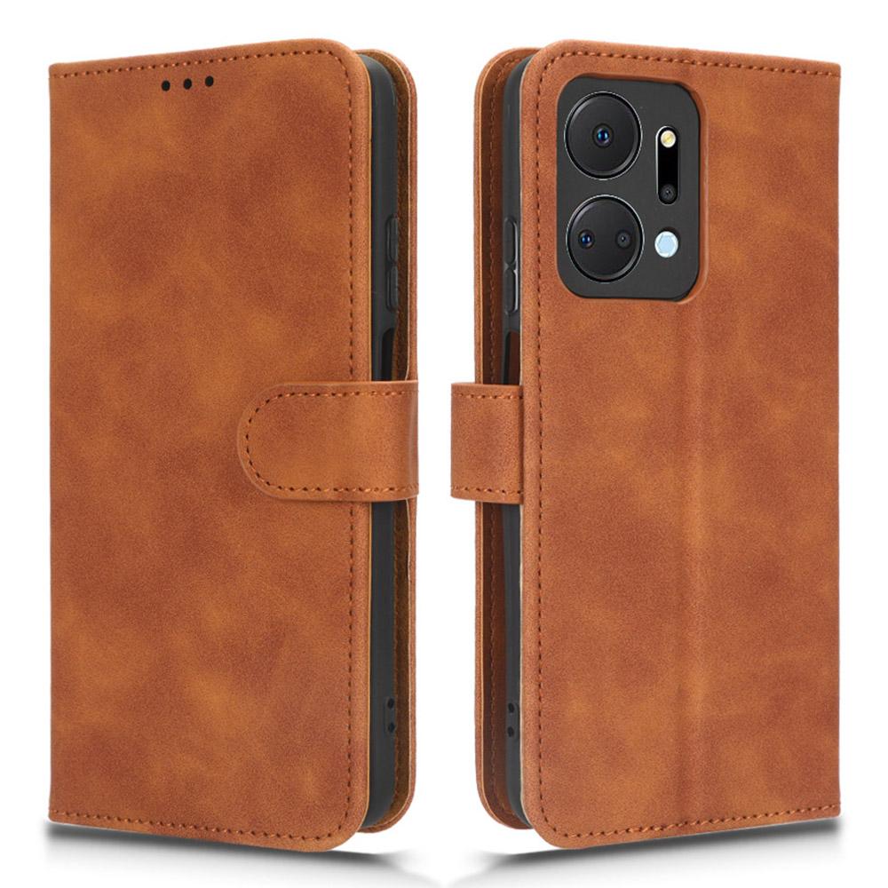 

For Honor X7a 5G PU Leather Mobile Phone Case Skin-touch Stand Wallet Anti-drop Flip Phone Cover Brown