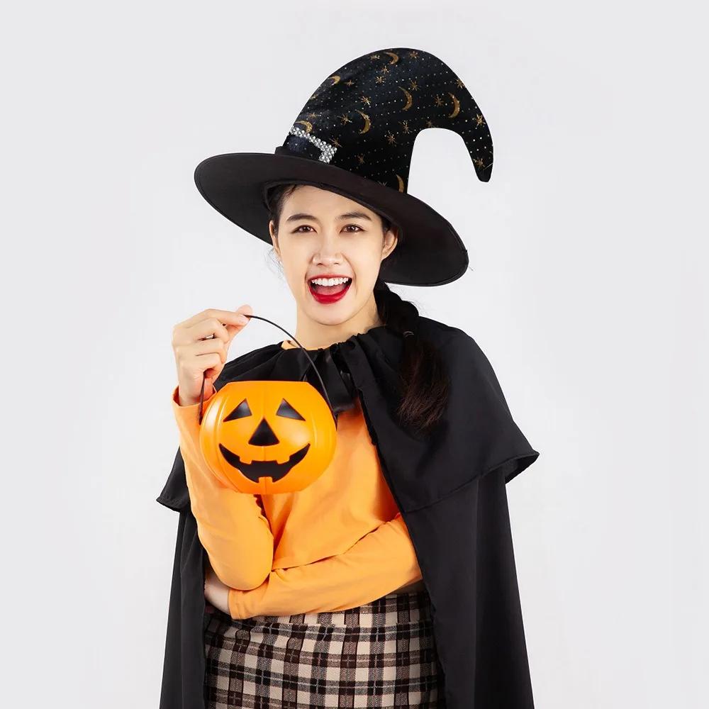 Halloween Children's Adult Dance Dress Up with Golden Velvet Cornered Hat, Elf Witch and Wizard Hat