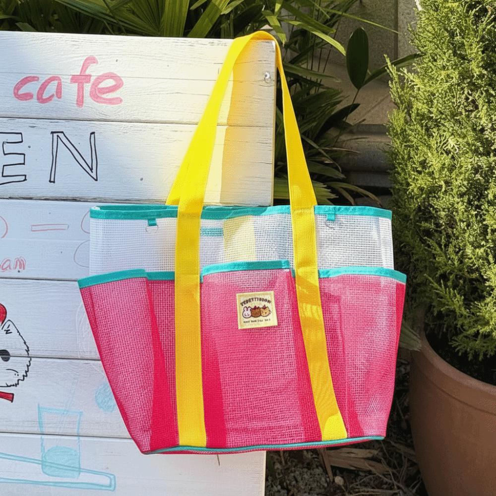 Dry Wet Mesh Beach Bag Nylon Mesh Handbag Soild Color Swimming Bag Men