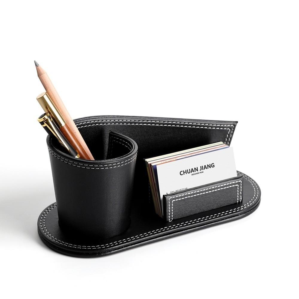 Multifunctional Leather Pen Holder Leather Stationery Storage Box Desk Organization