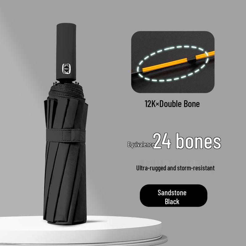 

Automatic Extra-Large Black Windproof Business Umbrella - 24 Reinforced Ribs, Dual-Use for Sun Protection, Folding