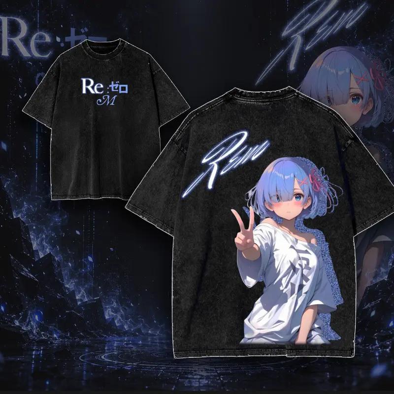 Anime Re ZERO Starting Life In Another World Emilia Clothing Men Women Tshirts Washed Cotton Tee Retro T-shirt Harajuku T Shirt
