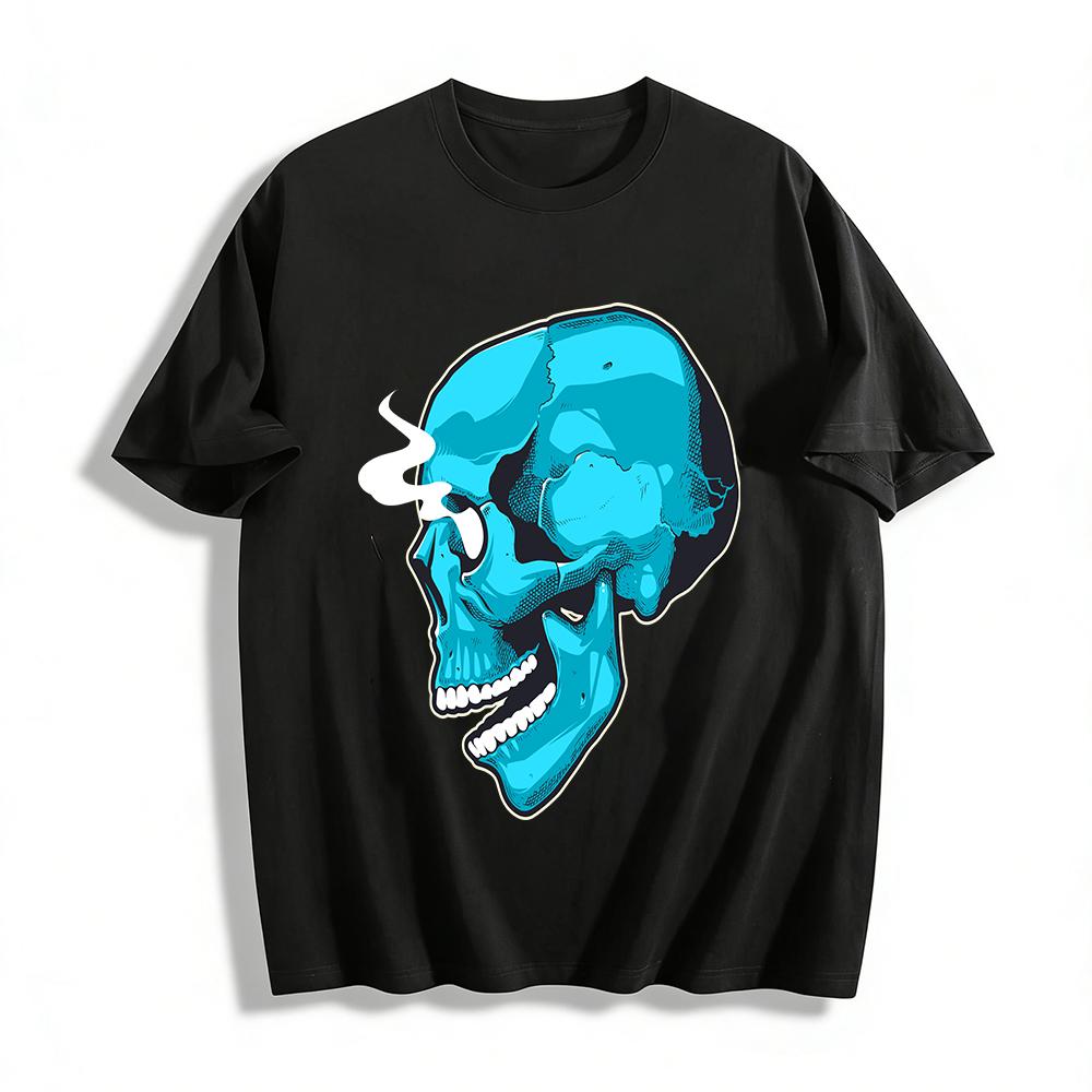 Cool Blue Skull Print Casual Short Sleeve T-Shirt Pure cotton T-shirt XXS