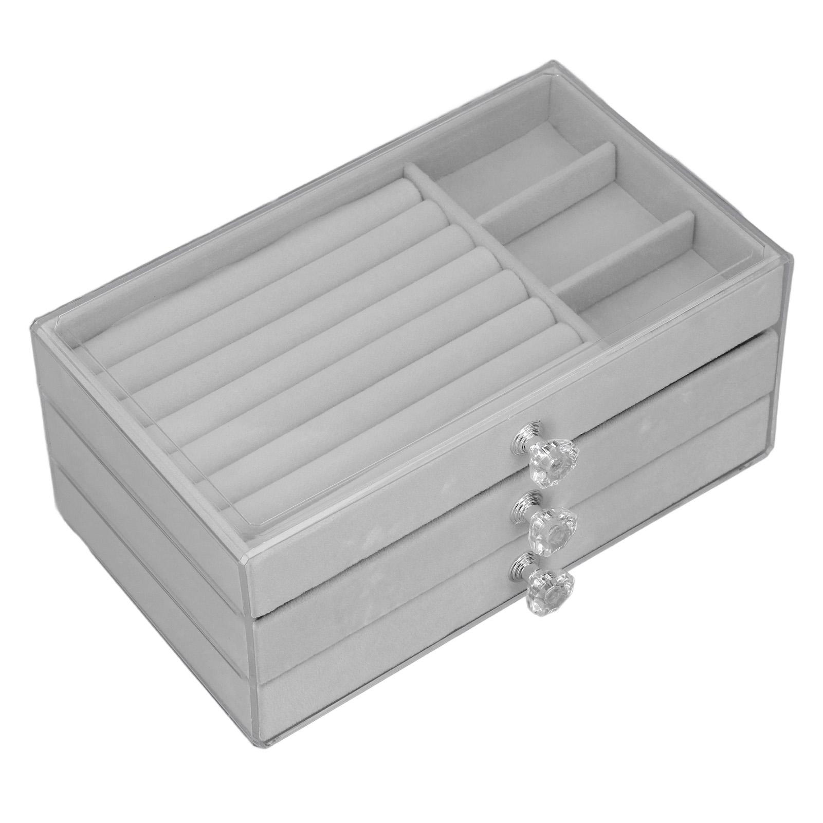 

Акриловый органайзер для украшений 3 ящика Коробка для хранения Прозрачная подставка для демонстрации украшений Серьги Ожерелье серый