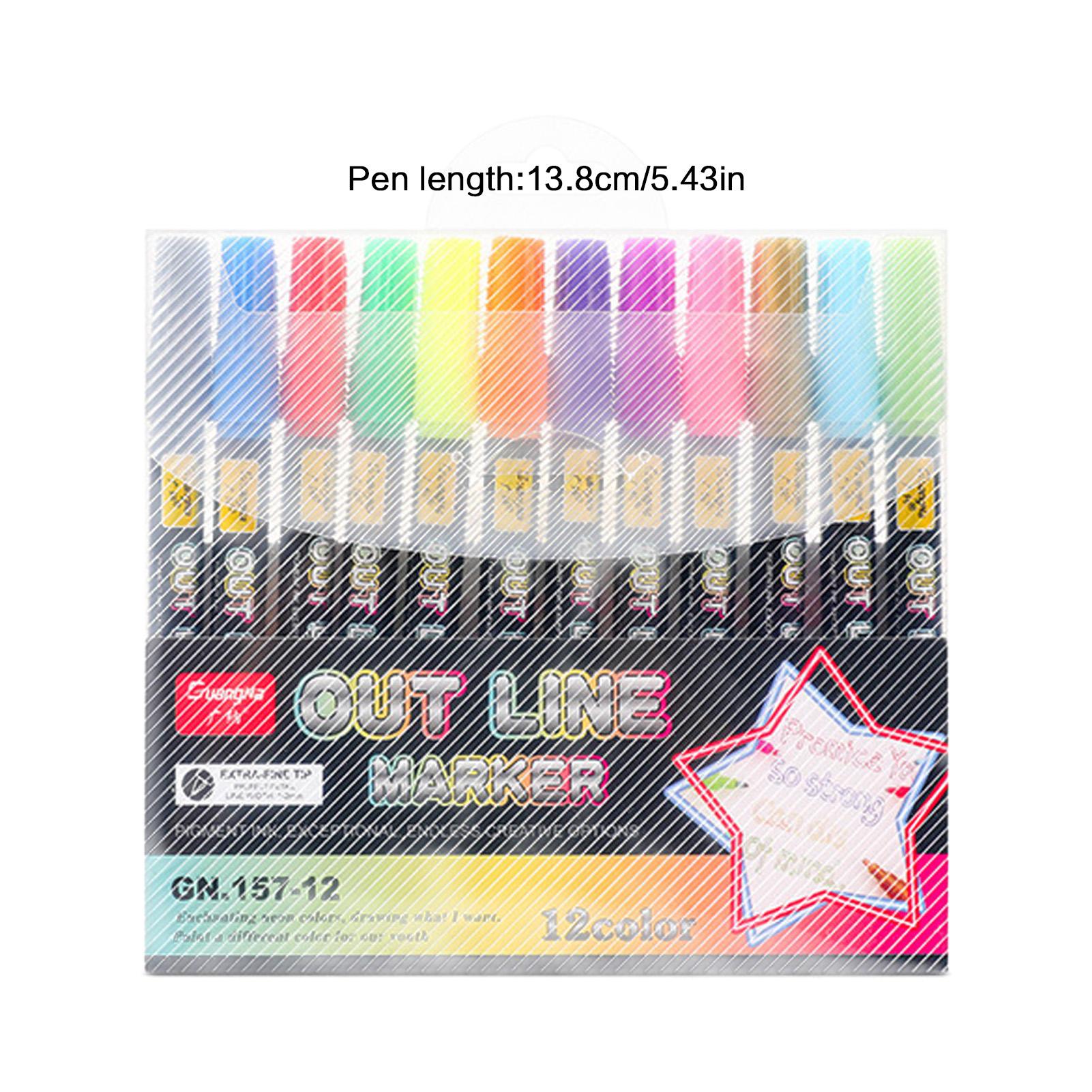 

Double Line Outline Markers 12/24 Colors Set Dual Tip Pens for DIY Hand Drawing Doodling Art Craft Painting