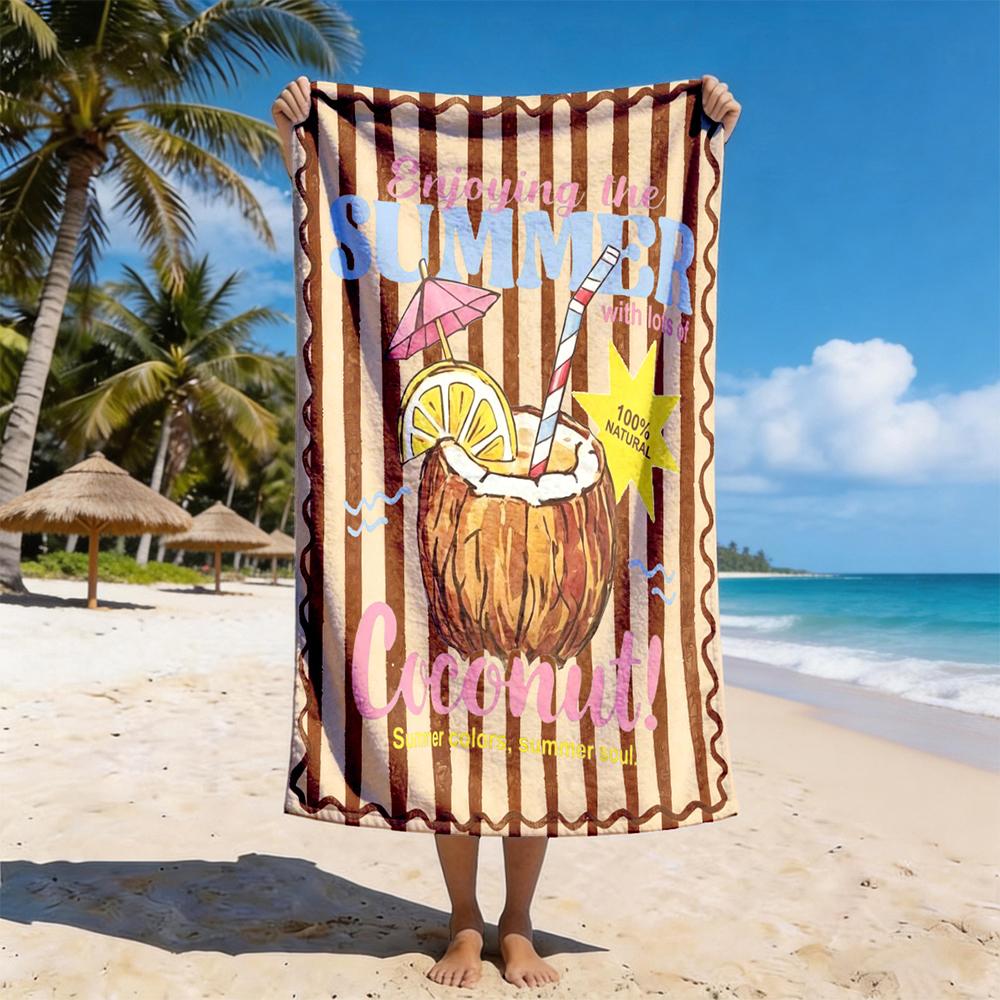 1 peça Coleção de Toalhas de Praia Vibes de Verão: Mantas de Praia Estampadas Fofas e Estilosas de Secagem Rápida