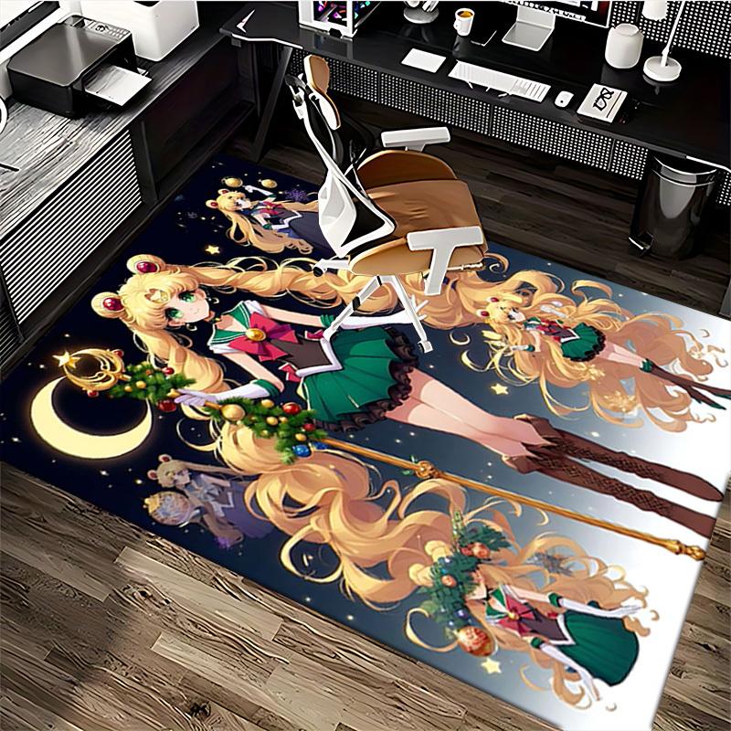 1pc Sailor Moon Christmas Edition Chair Mat - Anime Cartoon Design, Non-Slip Carpet for Office and Home Decorations, Suitable for All Seasons.O016