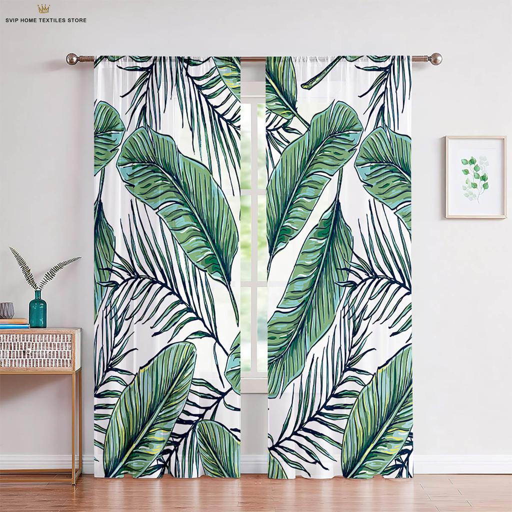 Tropical Vegetation Green Leaves 3D Printing Curtains Bedroom Study Living Room Kitchen Decorative Curtains 2 Pieces
