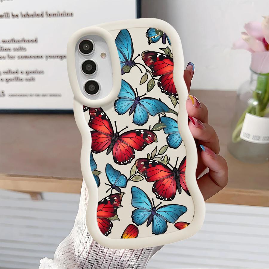 Rotes Blaues Schmetterlings Case für Samsung Galaxy A14 A15 A12 A13 A21s A16 A52 A11 Weiche Handyhülle A33 A03 A04 A06 A53 A23 A05 A22