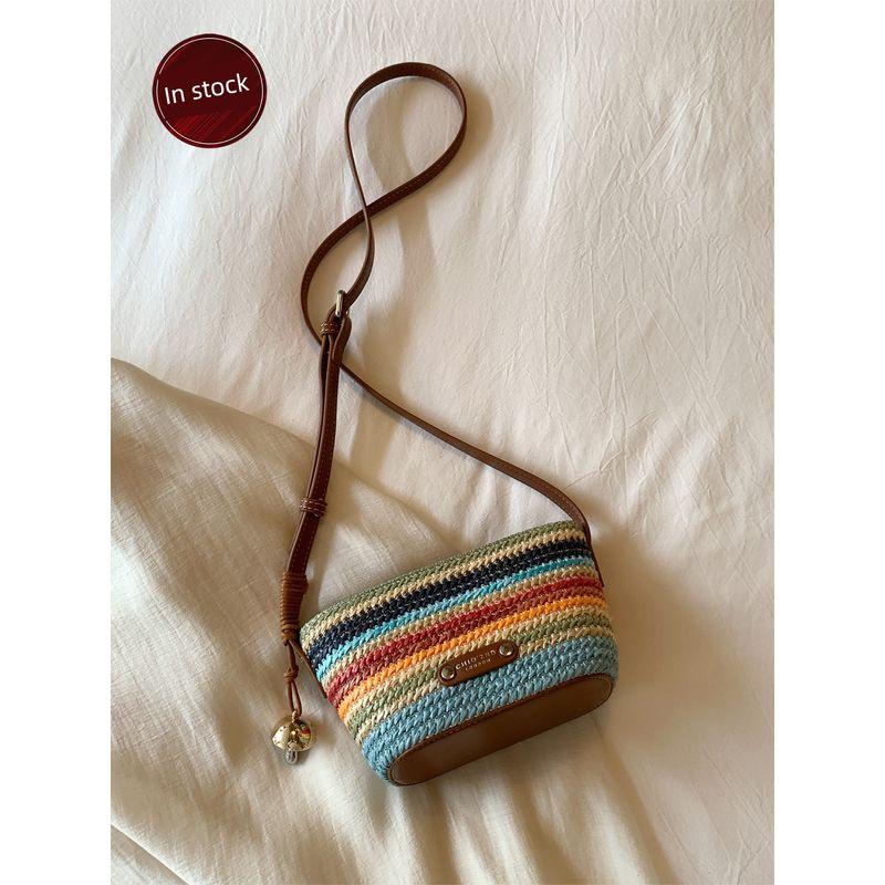 

South Style Chio2nd Summer Rainbow Small Tote Bag Women s 2025 Super Hot Woven Bag Textured Shoulder Messenger Bag