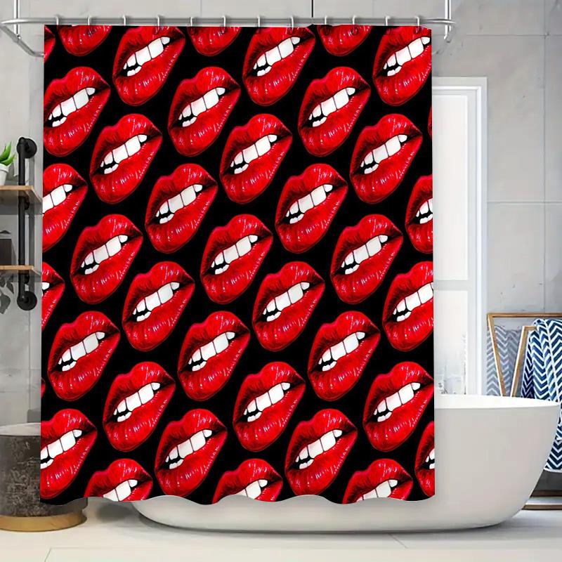 

Lip Shower Curtain Red Lips Pattern Bathroom Decor Waterproof Modern Art Washable Fabric Home Decor Vintage Style Trendy Design W60H190(CM)-1 Pcs